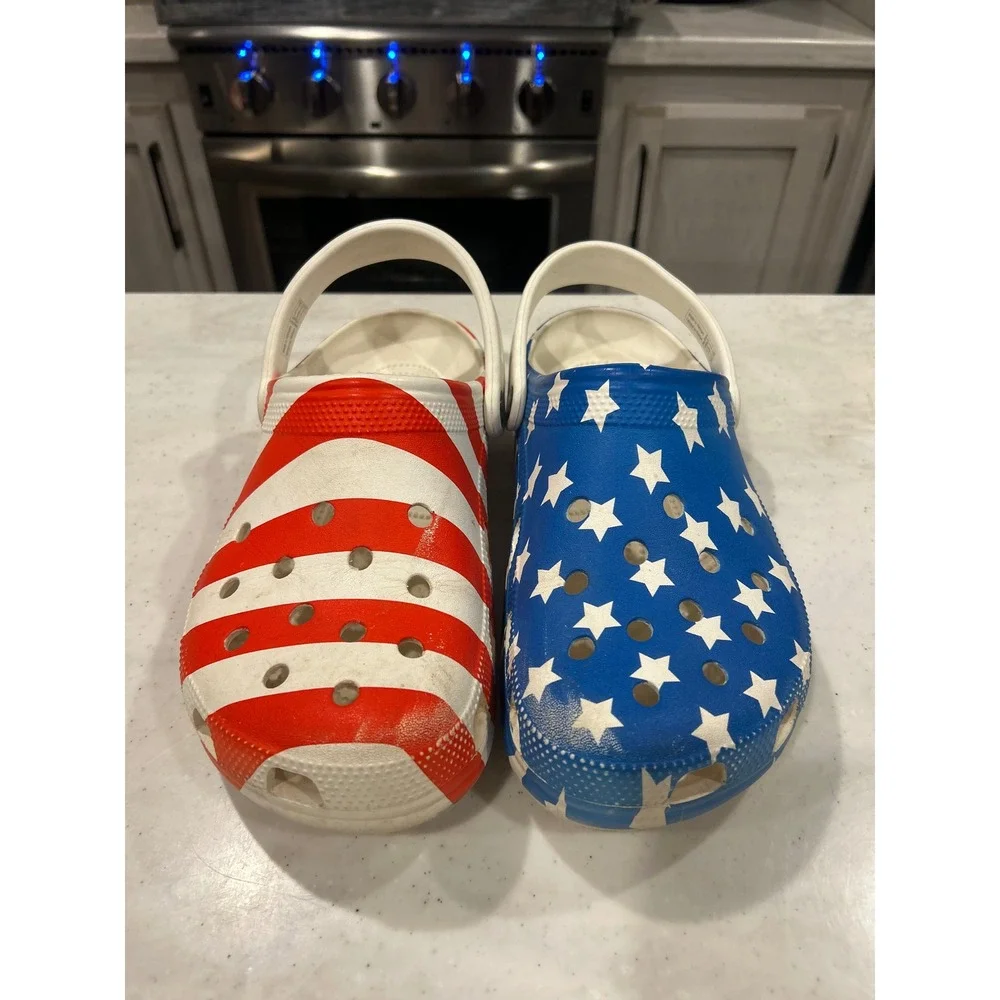 Crocs Classic Clog American Flag Stars Stripes Red White Blue Men 9 Women 11